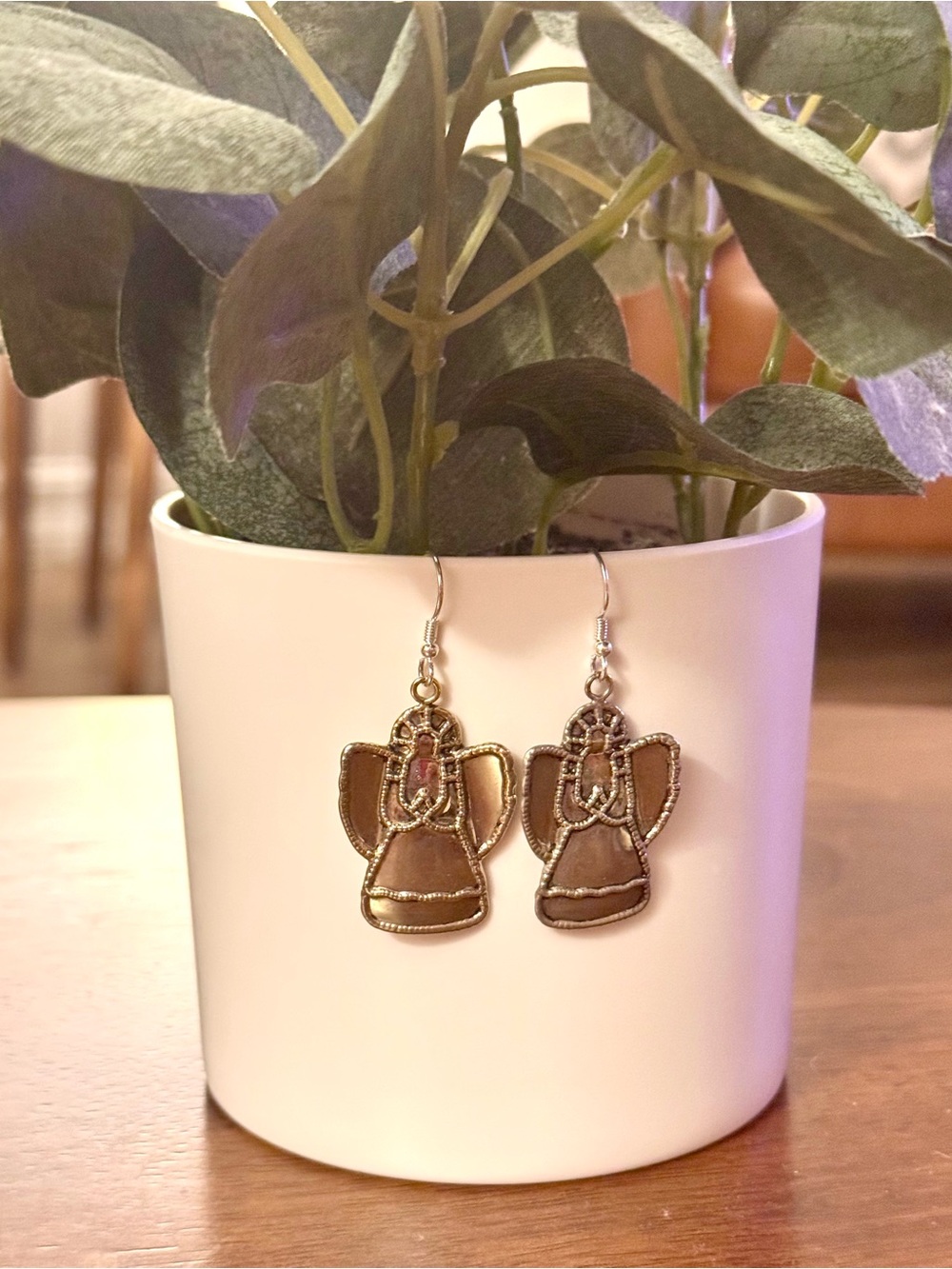 Silver-Tone Angel Dangle Earrings
